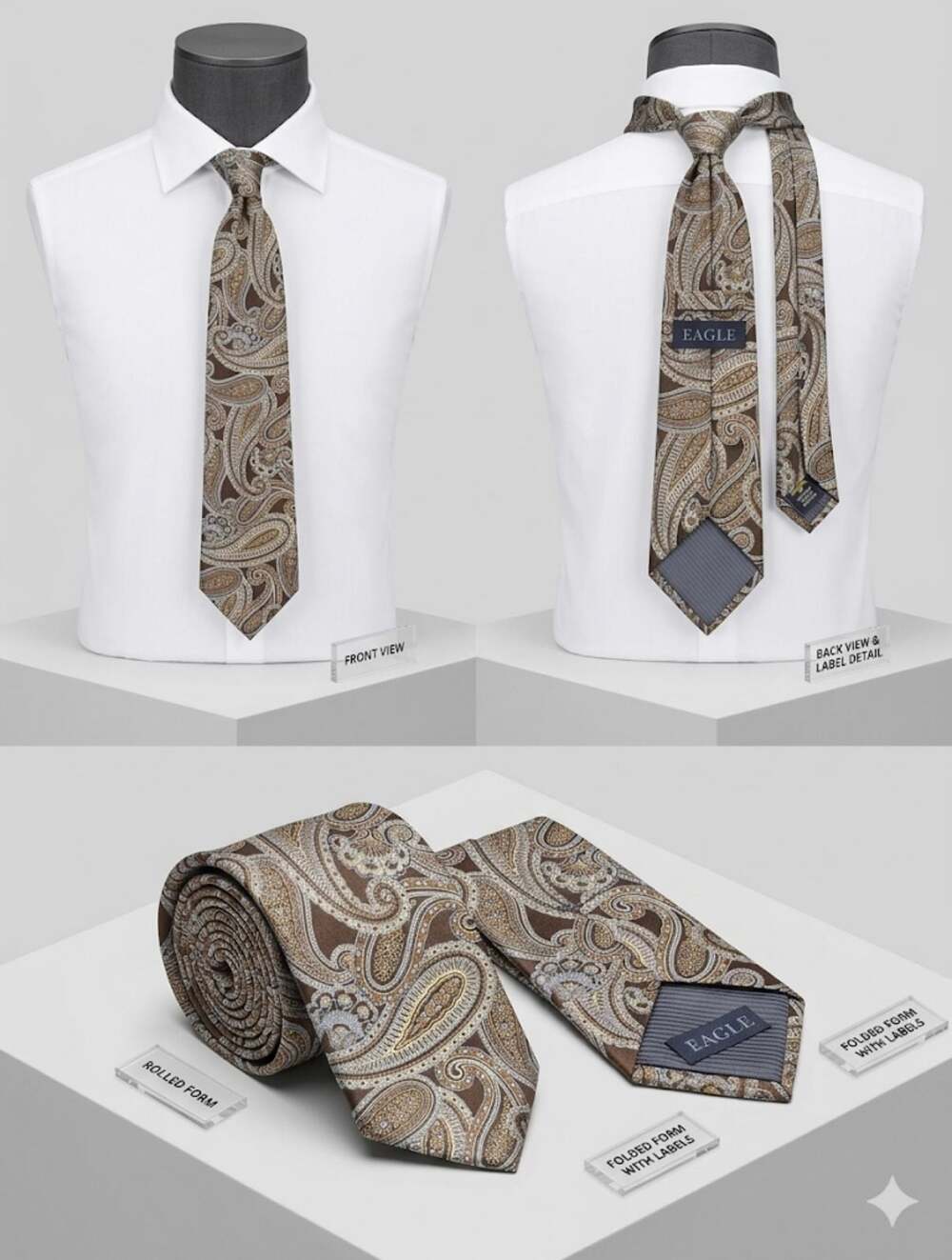 Eagle 100% Silk Brown Paisley Necktie